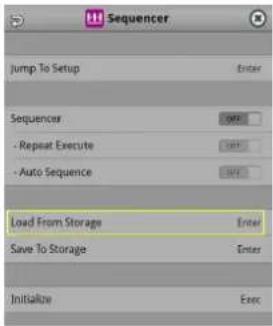 Sequencer Jump To Setup Enter Sequencer - Repeat Execute - Auto Sequence Load From Storage Enter Save To Storage Enter Initialize Exec