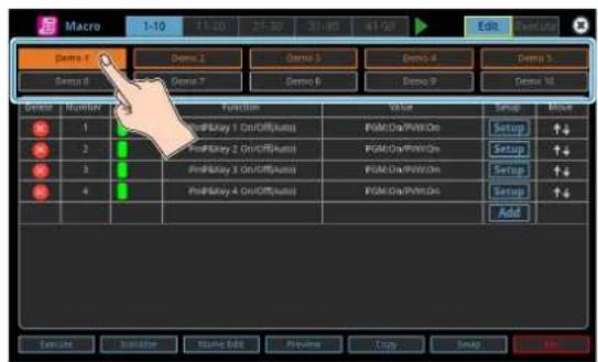 Macro 1-10 15:20 27:30 31:40 41:50 Edit Open Cuts Demo 1 Demo 2 Demo 3 Demo 4 Demo 5 Demo 6 Demo 7 Demo 8 Demo 9 Demo 10 Beta Number Function Value Setup Mode 1 Primary 1 On/Off/Auto PWM On/PWM On Setup ↑↓ 2 Primary 2 On/Off/Auto PWM On/PWM On Setup ↑↓ 3 Primary 3 On/Off/Auto PWM On/PWM On Setup ↑↓ 4 Primary 4 On/Off/Auto PWM On/PWM On Setup ↑↓ Add Execute Initiate Update Edit Preview Copy Setup Add