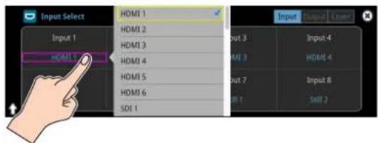 Input Select Input 1 HDMI 1 HDMI 2 HDMI 3 HDMI 4 HDMI 5 HDMI 6 SDI 1 Output 3 MI 3 Output 7 MI 1 Input Input 4 HDMI 4 Input 8 Skill 2