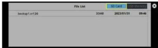 File List SD Card USB Monday backup1.vr120 33MB 2023/01/31 09:46