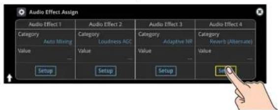 Audio Effect Assign Audio Effect 1 Category Auto Mixing Value Setup Setup Audio Effect 2 Category Loudness AGC Value Setup Setup Audio Effect 3 Category Adaptive NR Value Setup Setup Audio Effect 4 Category Reverb (Alternate) Value Set