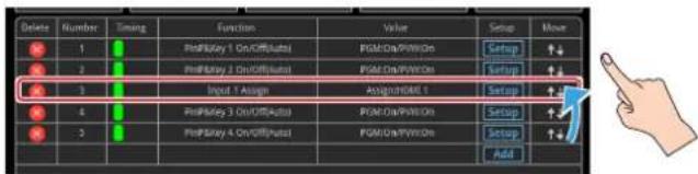 Delete Number Timing Function Value Setup Move 1 2 3 4 5 Input 1 Assign Assign/HDMI 1 ResPlay 1 On/Off/Auto ResPlay 2 On/Off/Auto ResPlay 3 On/Off/Auto ResPlay 4 On/Off/Auto POM On/PWM On POM On/PWM On Setup Setup Setup Add