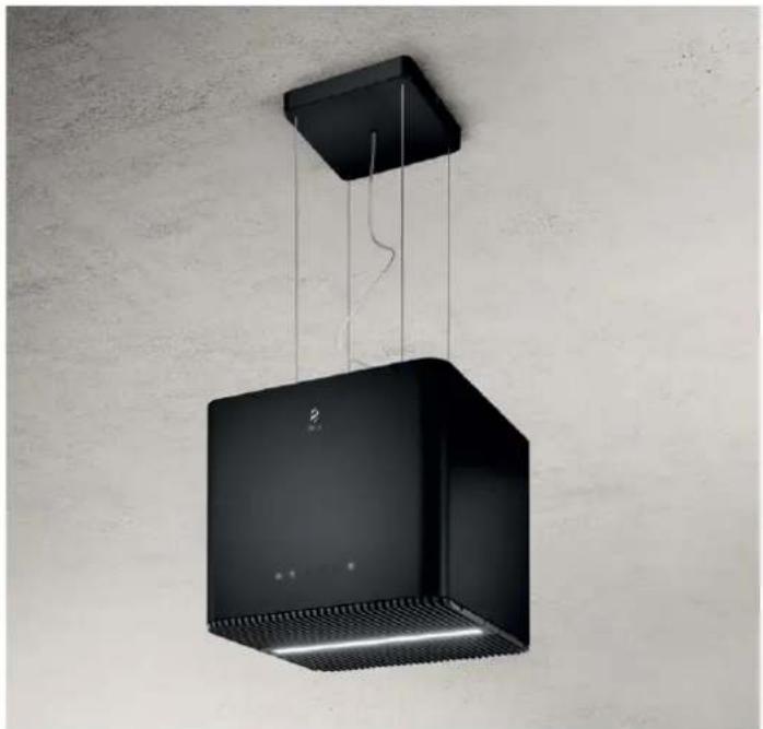 Modern black air conditioner unit hanging against a textured wall (no text or symbols visible)