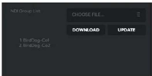 NDI Group List CHOOSE FILE... DOWNLOAD UPDATE 1 BirdDog-Col 2 BirdDog-Co2