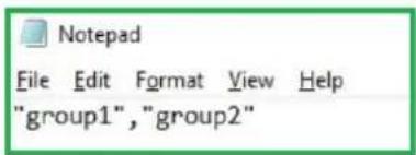 Notepad File Edit Format View Help "group1", "group2"