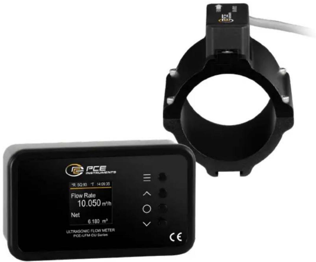 PCE INSTRUMENTS *R SQ.93 T 14:09:35 Flow Rate 10.050 m³/h Net 6.180 m³ ULTRASONIC FLOW METER PCE-UFM-CU Series CE