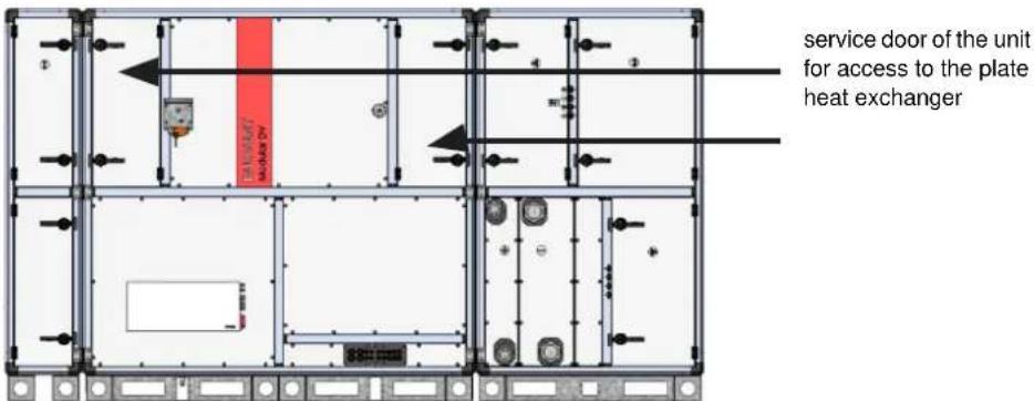 service door of the unit for access to the plate heat exchanger