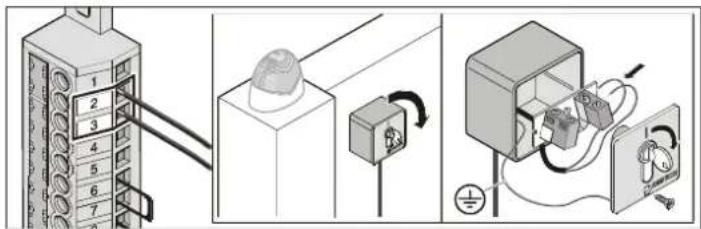 Diagram illustrating electrical connection and power distribution with numbered components and a switch mechanism