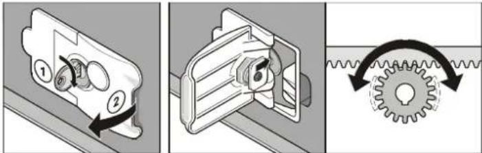Diagram illustrating gear meshing process with numbered steps and gear rotation