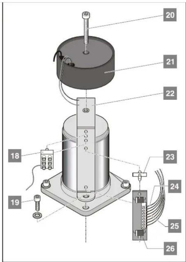 Technical diagram of a mechanical assembly with numbered components for identification