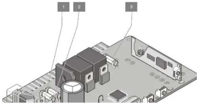 Technical diagram of an electronic circuit board with labeled components