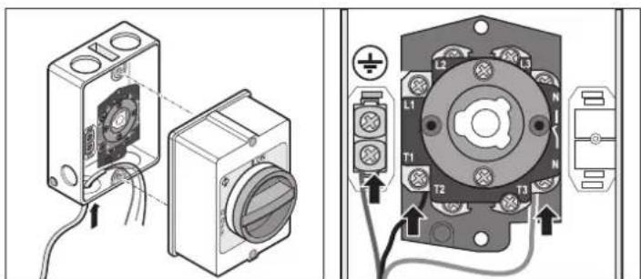 Technical diagram showing electrical connection components with labeled parts and wiring connections
