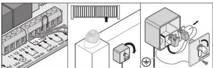 Diagram illustrating electrical connections and components including a 3D device, a barcode panel, a switch, and a connected device with wiring.