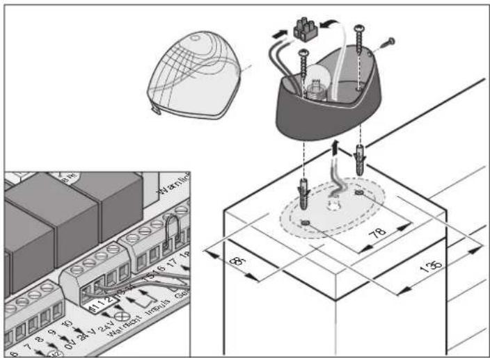 Technical diagram showing electrical component layout and dimensions, including a motor case, battery pack, and electrical connections.