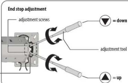 End stop adjustment adjustment screws = down adjustment tool = up