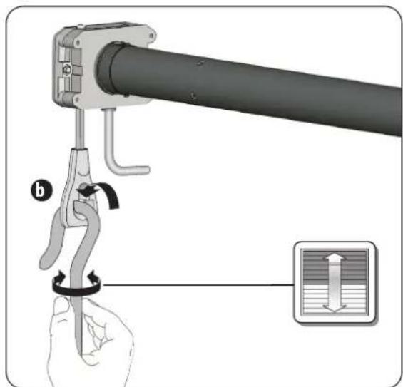 Diagram illustrating a manual tool application with labeled component 'b' and directional arrow, showing fluid flow or movement.