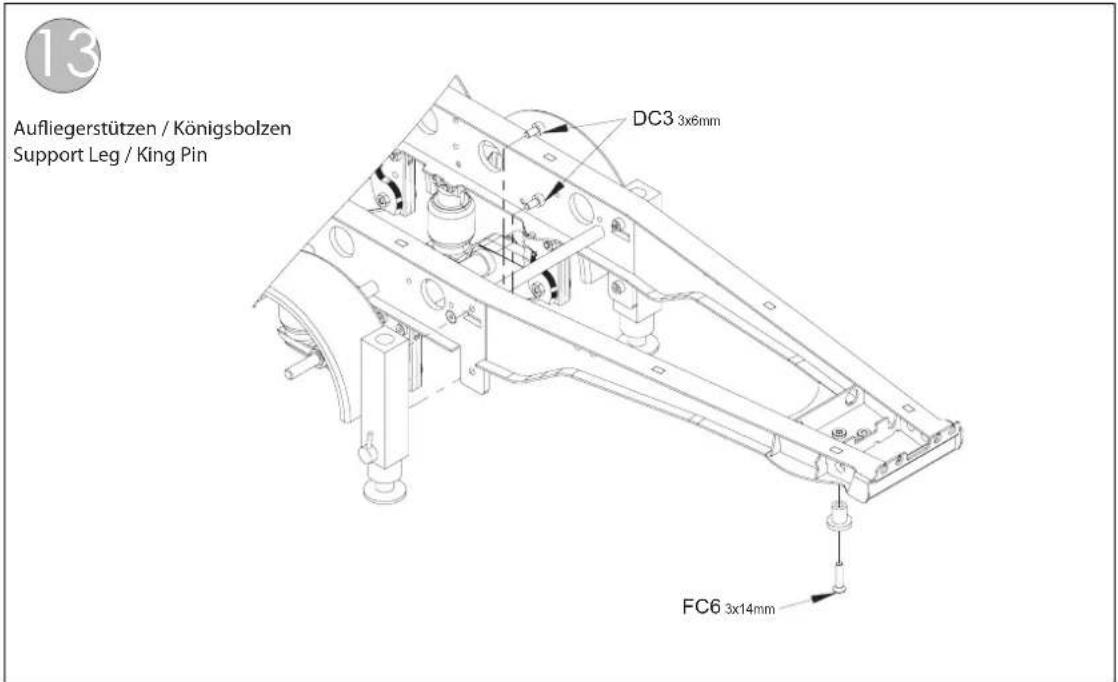 13 Aufliegerstützen / Königsbolzen Support Leg / King Pin DC3 3x6mm FC6 3x14mm