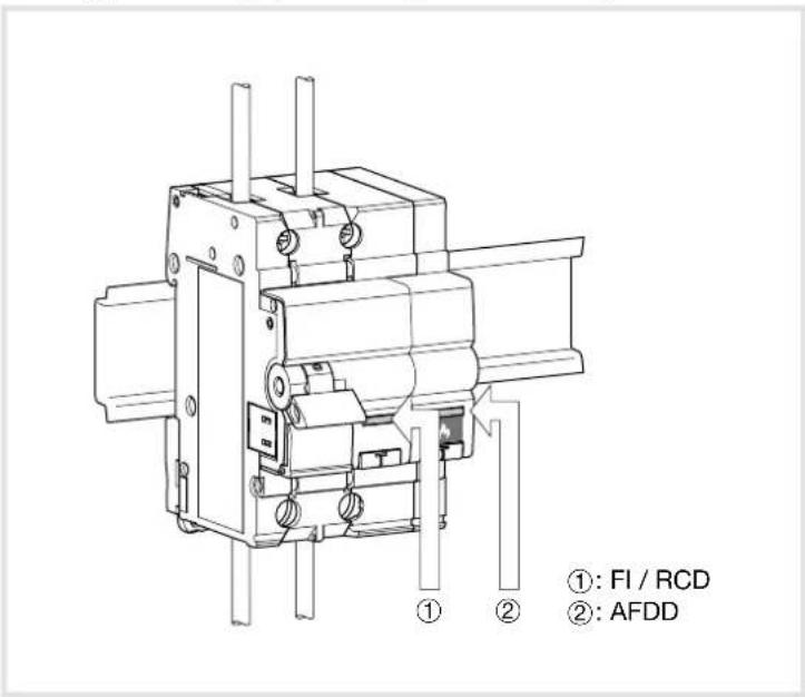 ①: FI / RCD ②: AFDD