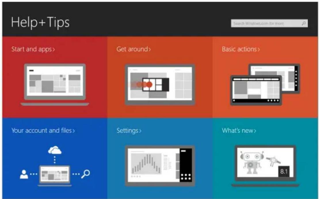 Help+Tips Start and apps> Get around> Basic actions> Your account and files> Settings> What's new>