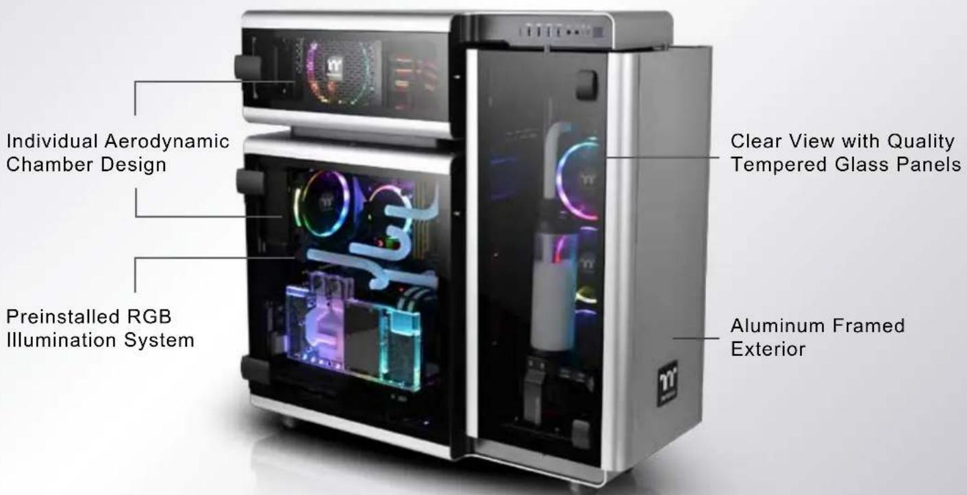Individual Aerodynamic Chamber Design Preinstalled RGB Illumination System Clear View with Quality Tempered Glass Panels Aluminum Framed Exterior