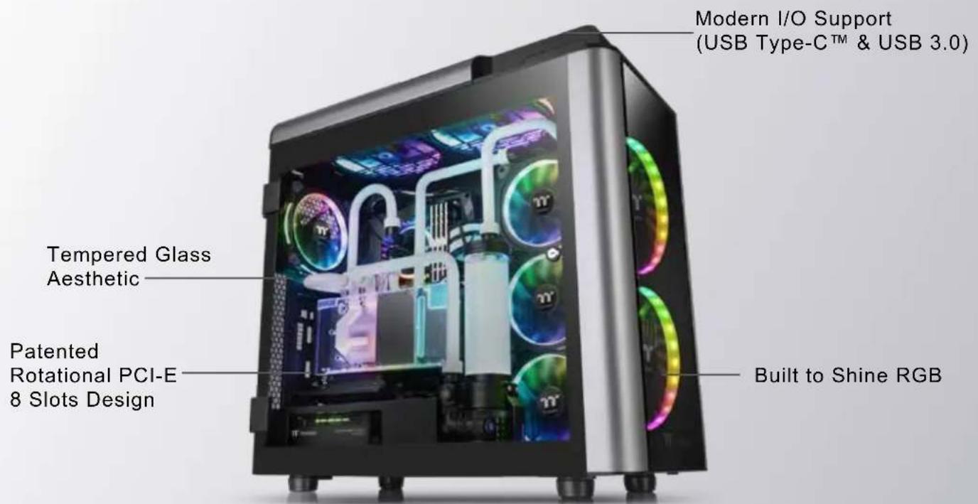 Modern I/O Support (USB Type-C™ & USB 3.0) Tempered Glass Aesthetic Patented Rotational PCI-E 8 Slots Design Built to Shine RGB