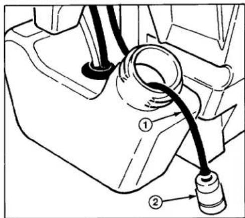Technical diagram showing mechanical assembly with labeled parts ① and ②, likely illustrating a valve or connector assembly.