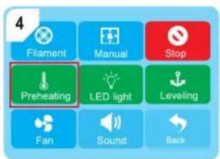 4 Filament Manual Stop Preheating LED light Leveling Fan Sound Back