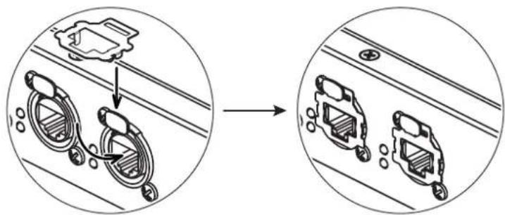Diagram showing mechanical assembly steps with two views of a component (no text or symbols present)