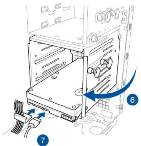 Diagram of an internal hard drive with labeled components and directional arrows indicating cable connections