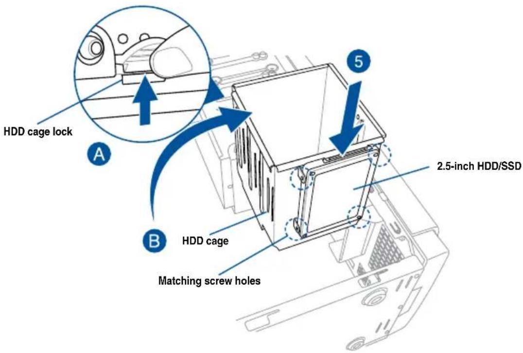 HDD cage lock A B HDD cage Matching screw holes 5 2.5-inch HDD/SSD