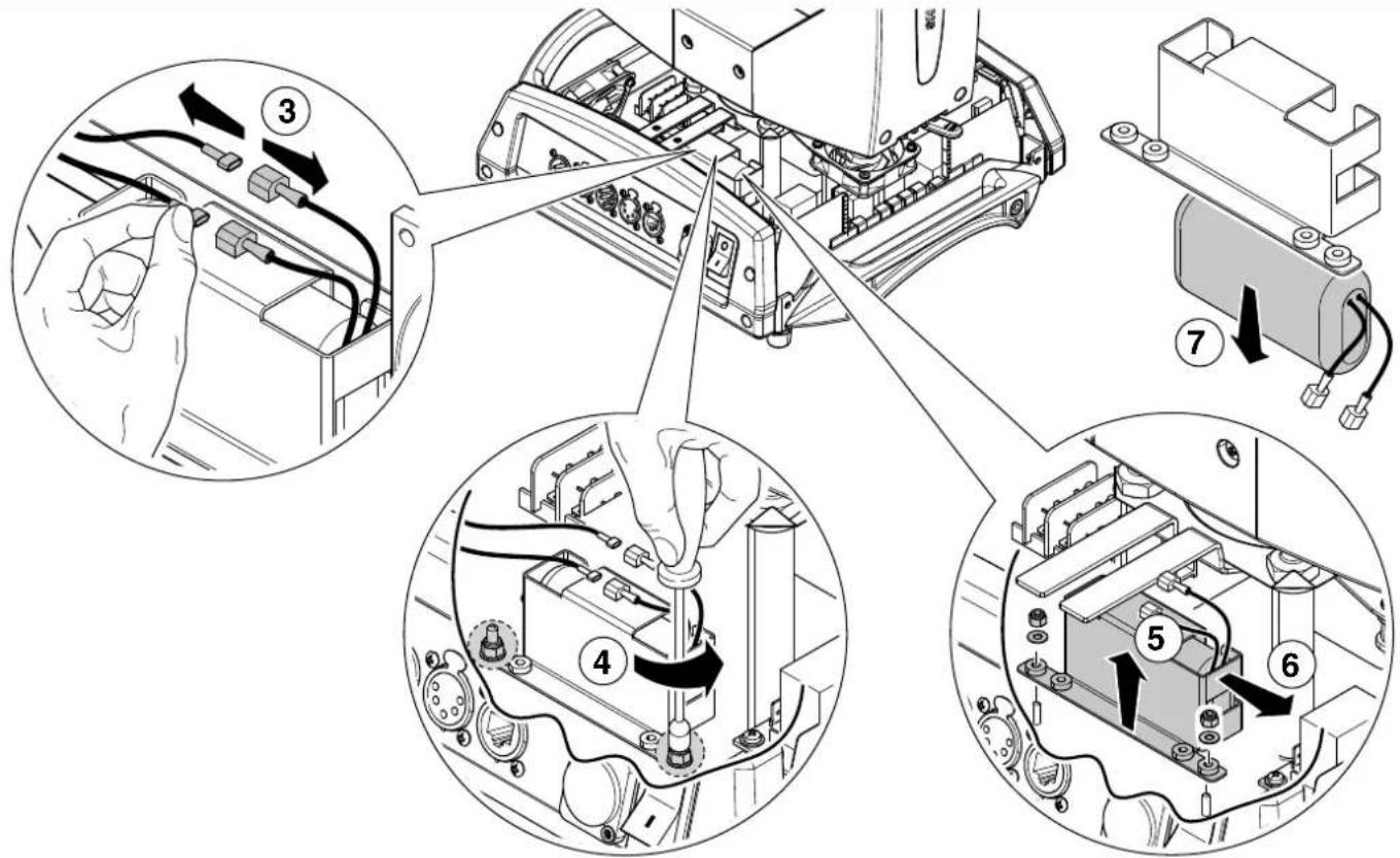 Technical diagram showing exploded view of a mechanical assembly with numbered components and labeled parts