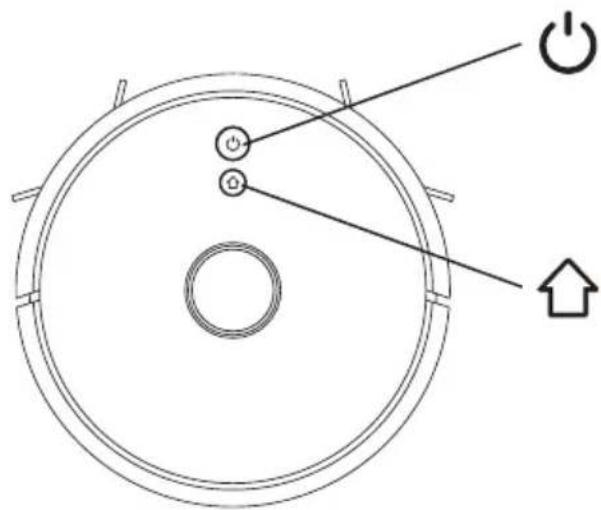 Diagram of a circular device with labeled components and directional arrows, including a power button and an arrow.