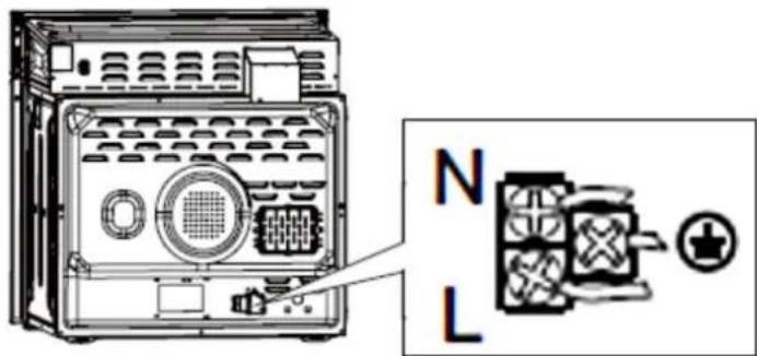 Diagram of an electronic device showing internal components and a labeled diagram with N and L poles and a plus symbol.