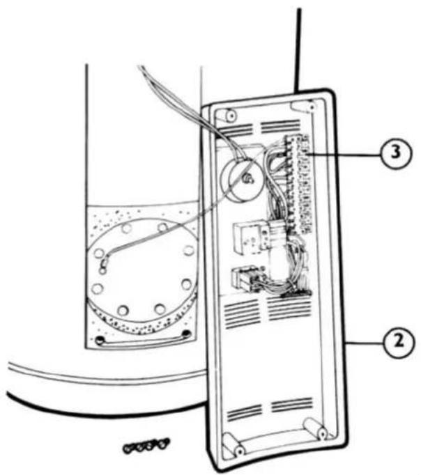 Diagram of a device interior with labeled parts, showing internal components and wiring connections