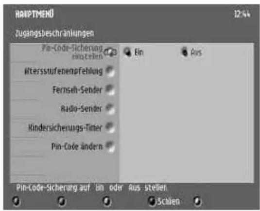 HANPTMEN0 12% Zugangsbeschränkungen Pin-Code-Sicherung eutelnern Ein Aus Mtersstufenenpfehlung Fernseh-Sender Radio-Sender Kindersicherungs-Timer Pin-Code ändern Pin-Code-Sicherung auf ein oder Aus steilen Schien