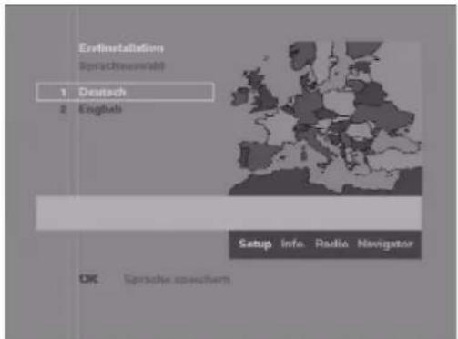 Erlinstallation Sprachenvsatz 1 Deutsch 2 Engels Setup Info Radio Navigator OK Sprache speuchern