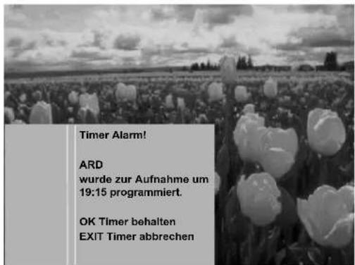 Timer Alarm! ARD wurde zur Aufnahme um 19:15 programmiert. OK Timer behalten EXIT Timer abbrechen