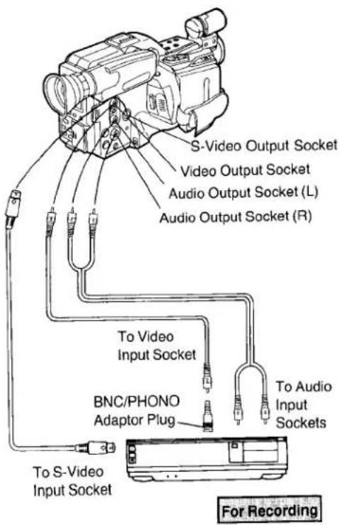 S-Video Output Socket Video Output Socket Audio Output Socket (L) Audio Output Socket (R) To Video Input Socket BNC/PHONO Adaptor Plug To Audio Input Sockets To S-Video Input Socket For Recording