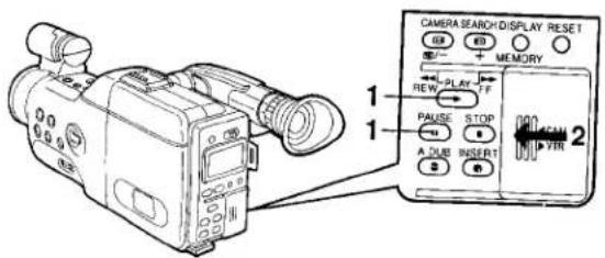 CAMERA SEARCH DISPLAY RESET 1 1 REW PLAY FF PAUSE STOP A DUB INSERT 2