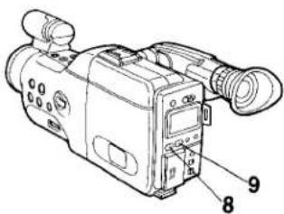 Technical diagram of a video camera with numbered parts labeled 8 and 9