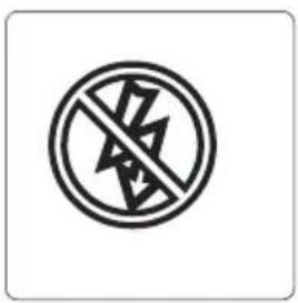 Prohibition sign with a circular symbol containing a crossed-out lightning bolt and diagonal line, indicating no protection or resistance.