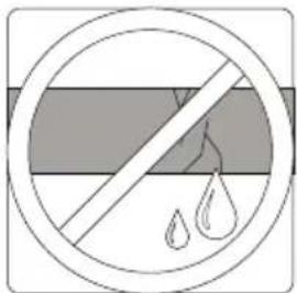 Safety warning symbol with crossed line and droplet drop, indicating no pollution or water release
