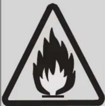Warning sign depicting a flame symbol in a triangular frame