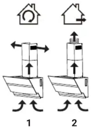 Diagram illustrating two mechanical or fluid system configurations with labeled components and directional arrows indicating flow or movement.