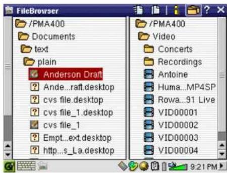 /PMA400 Documents text plain Anderson Draft ? Ande...raft.desktop ? cvs file.desktop ? cvs file_1.desktop ? cvs file_1 ? Empt...ext.desktop ? http...s_La.desktop /PMA400 Video Concerts Recordings Antoine Huma...MP4SP Rowa...91 Live VID00001 VID00002 VID00003 VID00004