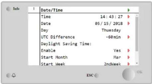 Date/Time Time 14:43:27 Date 05/15/2018 Day Thursday UTC Difference -60min Daylight Saving Time: Enable Yes Start Month Mar Start Week 2ndWeek
