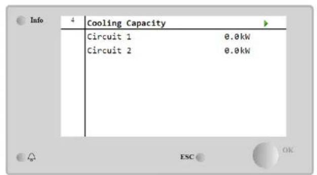 Info 4 Cooling Capacity Circuit 1 0.0kW Circuit 2 0.0kW ESC OK