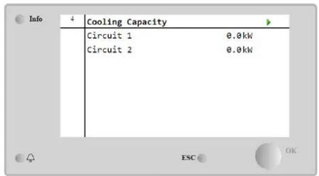 Info 4 Cooling Capacity Circuit 1 0.0kW Circuit 2 0.0kW ESC OK