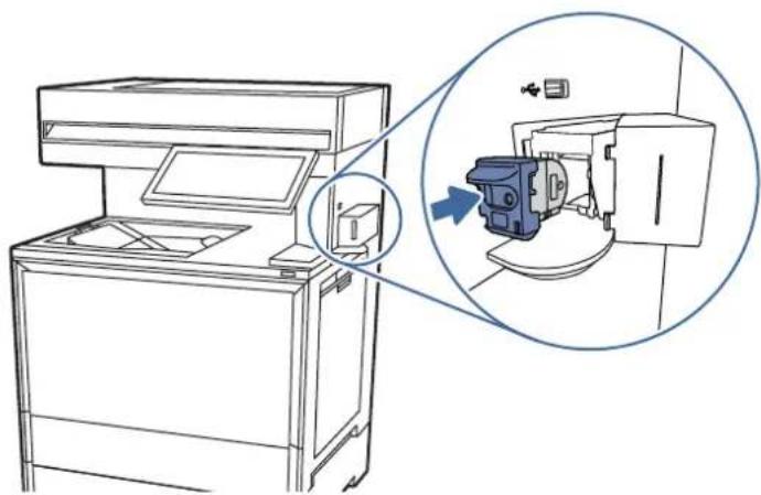 HP Color LaserJet Enterprise MFP 6800dn - Entfernen und Ersetzen des Heftklammernmagazins im manuellen Hefter - 3