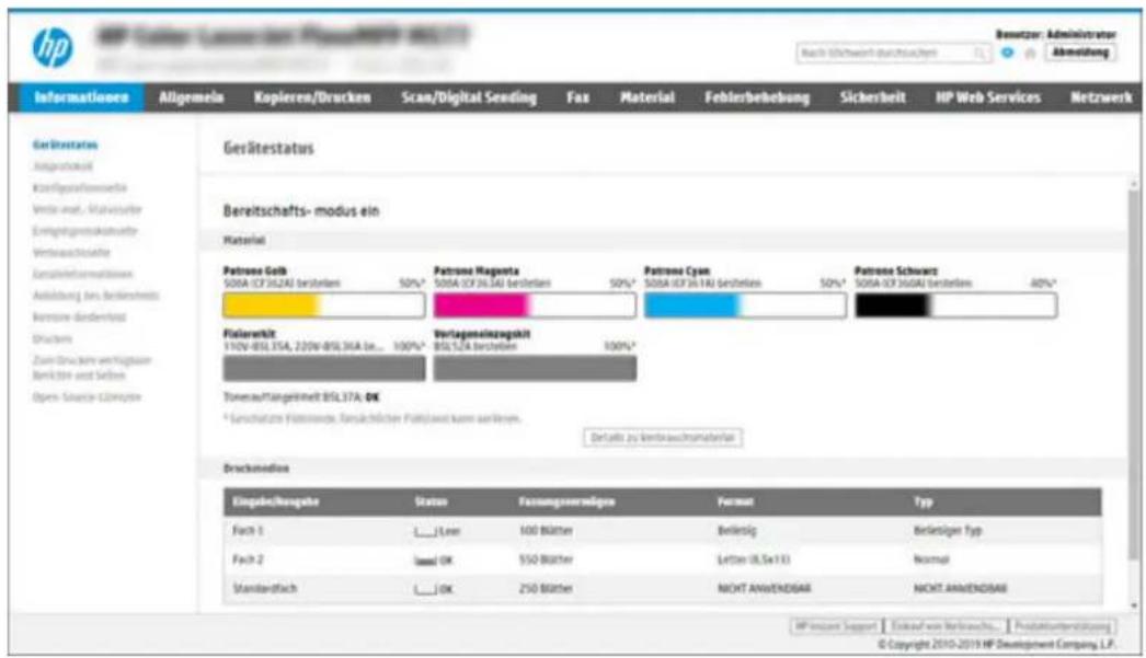HP Bewertzer: Administrator Nach 3/12/2019 HP Development Company, L.P. Informationen Allgemein Kopieren/Drucken Scan/Digital Sending Fax Material Fehlerbehebung Sübersheit HP Web Services Netzwerk Gerätestatus Aufgestellt Kontepfleistenswerte Verka auf, Markovsche Ertragungsstruktursteu Verkaufnahme Gesellsformaktiva Anbildung des Berückschafts Konzern-Gerberluss Druckers Zum Drukern verfügbaren Banknote und Sätze Open-Sanche-1200000 Gevätestatus Bereitschafts- modus ein Material Patrons Gelt 50%* 50%* 50%* 50%* 50%* 50%* 50%* 50%* 50%* 50%* 50% Fisierwelt 510V-85L 35A, 220V-85L 34A be... 100%* 100%* Verlageneinzugsicht 81L 52A bestehren 100%* Toneraufträgenheit BISL37A; OK * Sensitutete Fisierwerte Torsächlichen Punktland kann saillenes. Details zu kenterauschmalterien Druckmedia Eingelschungster Status Farmungsvermögens Format Typ Fach 1 ...Leer 100 Blätter Beiträg Beiträgten Typ Fach 2 Imsel OK 550 Blätter Letzen ULSe133 Normal Standardfach ...OK 250 Blätter NICHT ANWENDIGAR NICHT.ANWENDIGAR HP Instant Support : Einkauf von Verbrauchte ... : Produktunterstützung © Copyright 2010-2019 HP Development Company, L.P.